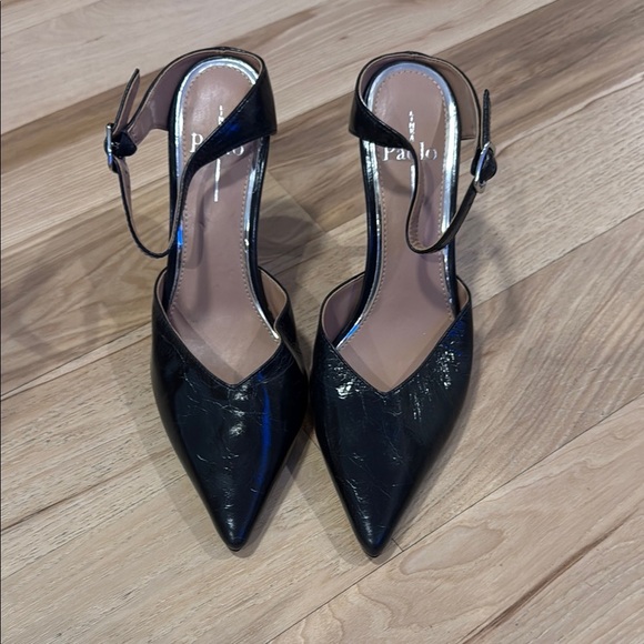 Paolo Black Genuine Leather Crinkle Patent Heels NWOT - Picture 1 of 4